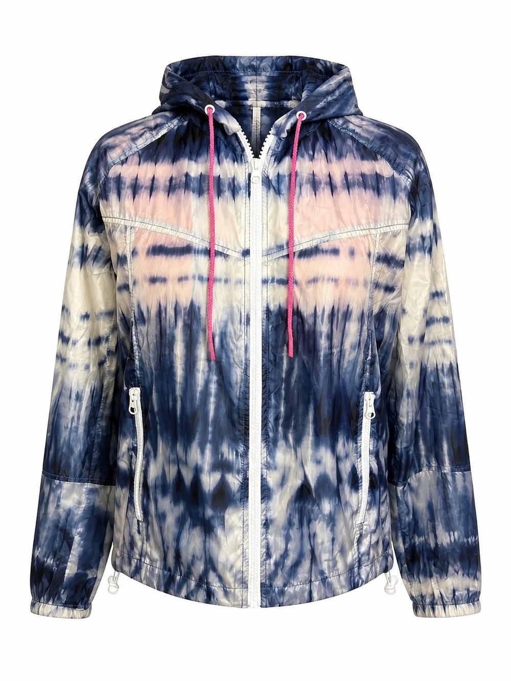 American Eagle - Tie-Dye Blue & White Hooded Windbreaker Jacket Athleisure
